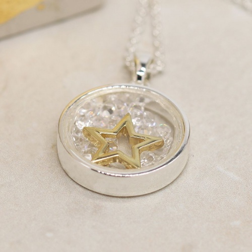 Silver Plated and Inner Golden Star and Crystals Necklace by Peace of Mind